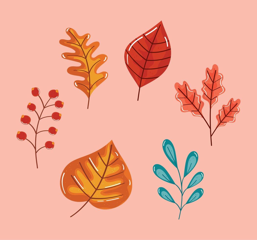 seis iconos de la temporada de otoño vector