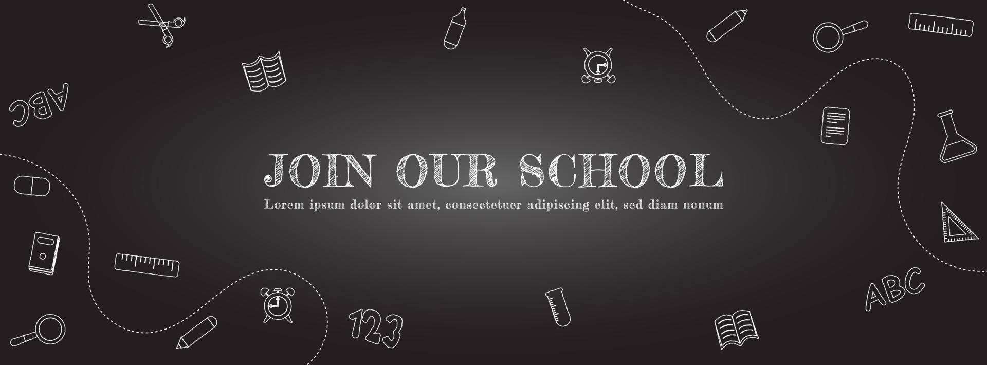 handrawn back to school banner template with chalkboard vector