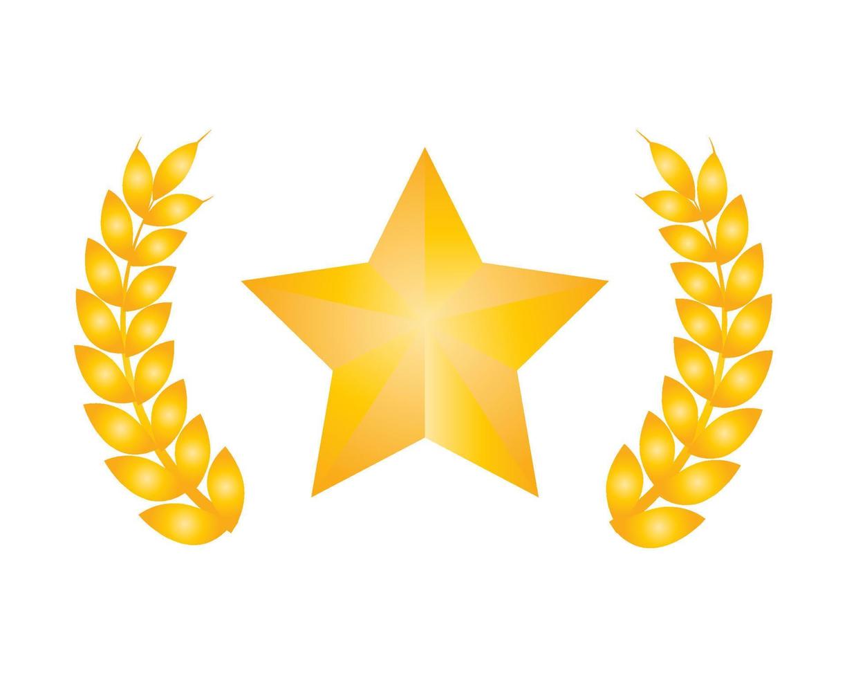 Five-pointed star vector icon with laurel wreath. Modern flat golden star illustration.