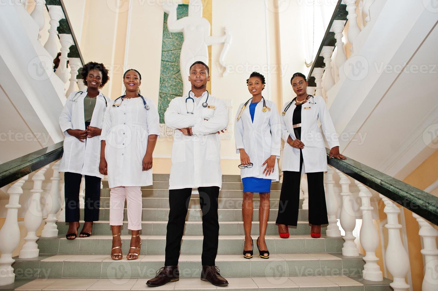 Group of african doctors students inside medical university. photo