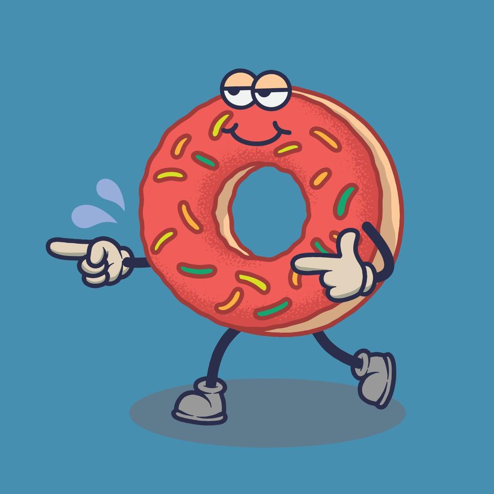 Bored Donuts with smiling face expression sticker. Cartoon sticker in comic style with contour. Decoration for greeting cards, posters, patches, prints for clothes, emblems. vector