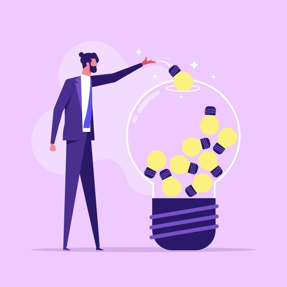 Businessman combining ideas and thoughts to create a bigger and better idea. Brainstorming creative and innovative ideas for the organization. leader with big idea vector