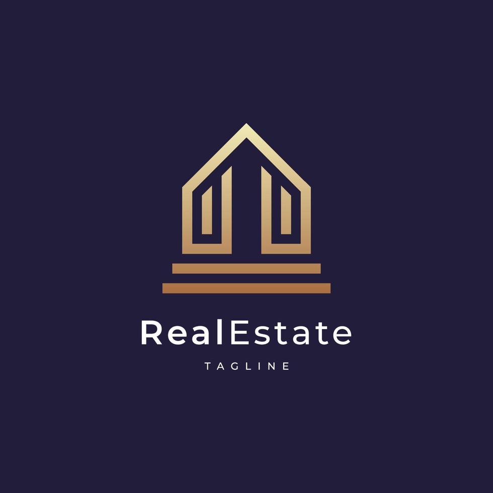 Building logo design with line outline style real estate, architecture, construction vector