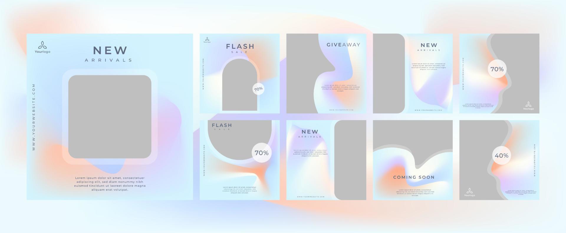 Gradient colorful instagram sale posts collection with photo vector