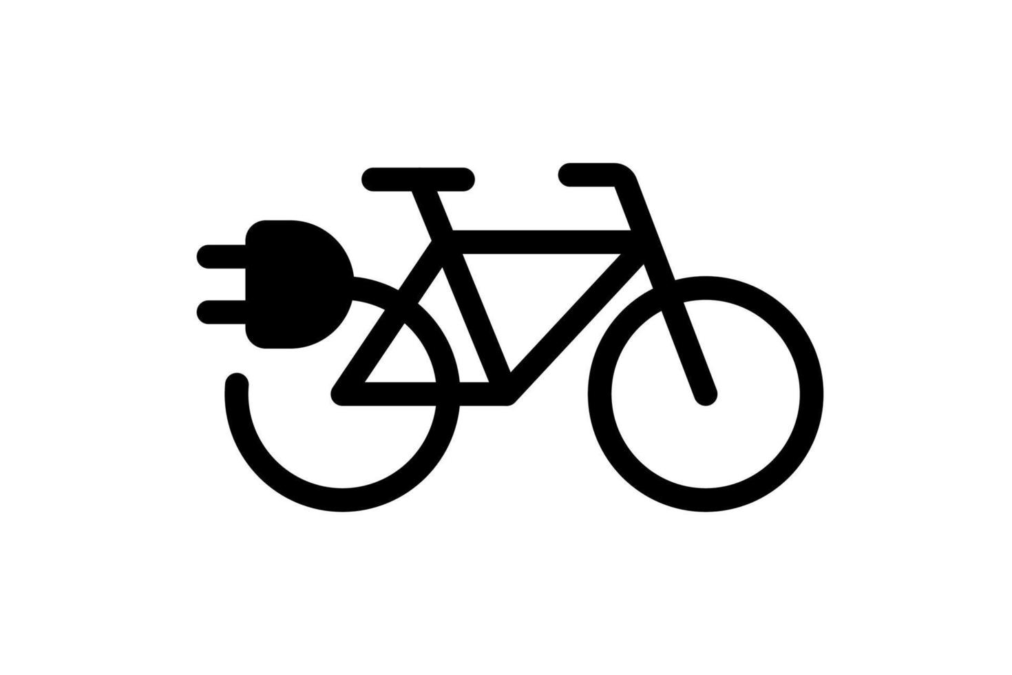 icono de bicicleta eléctrica. Contorno de bicicleta eléctrica de cable negro y símbolo de carga de enchufe. concepto de signo de vehículo de ciclo eléctrico ecológico. ilustración de eps de transporte de bicicleta eléctrica con batería de vector