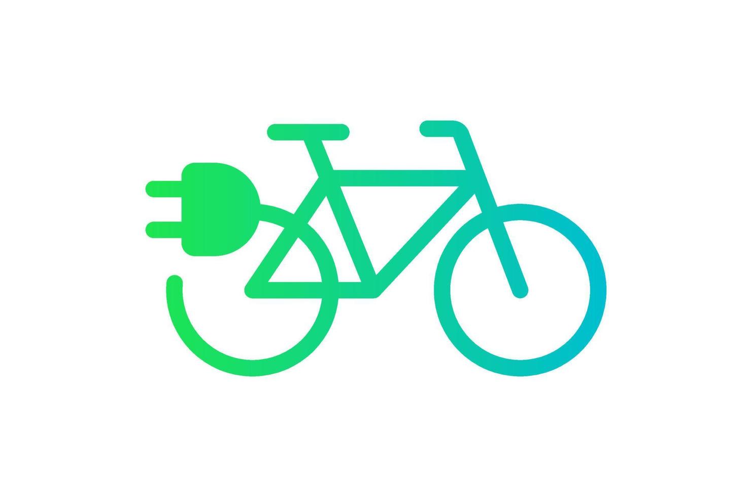 Electric bicycle icon. Green gradient cable electrical bike and plug charging symbol. Eco friendly electro cycle vehicle sign concept. Vector battery powered e-bike transportation eps illustration