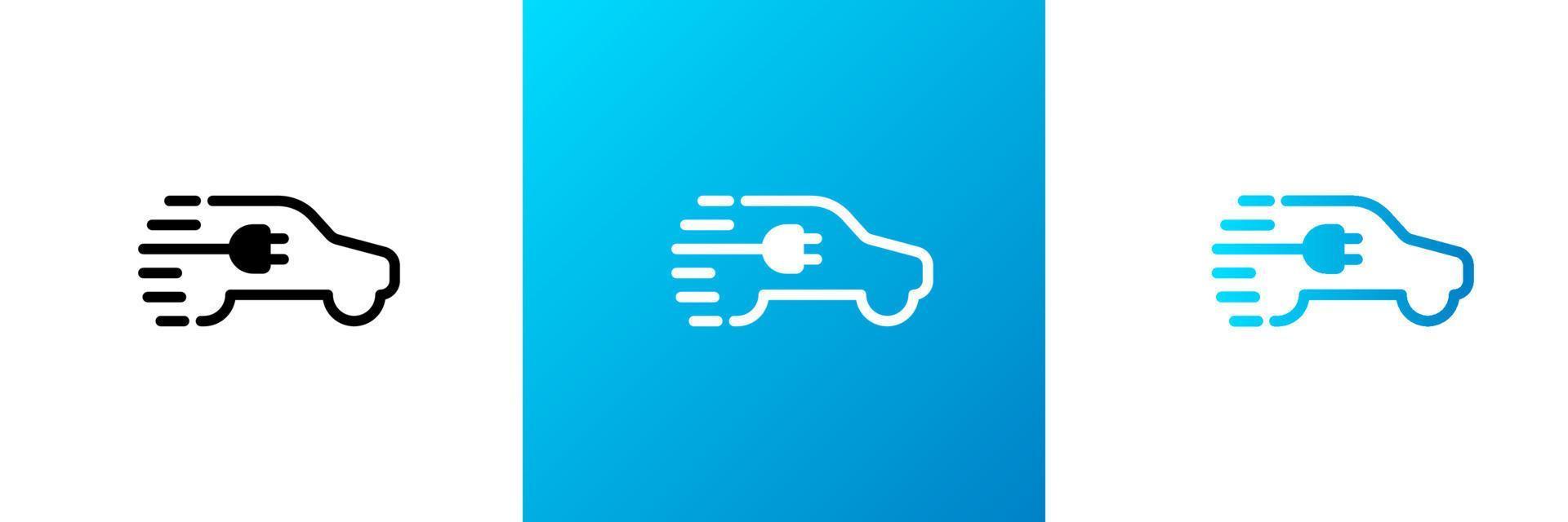 logotipo de carga rápida de coches eléctricos. automóvil eléctrico con símbolo de carga de enchufe de cable. concepto de cargador rápido de vehículo automático ev ecológico. velocidad recarga electricidad transporte vector eps ilustración