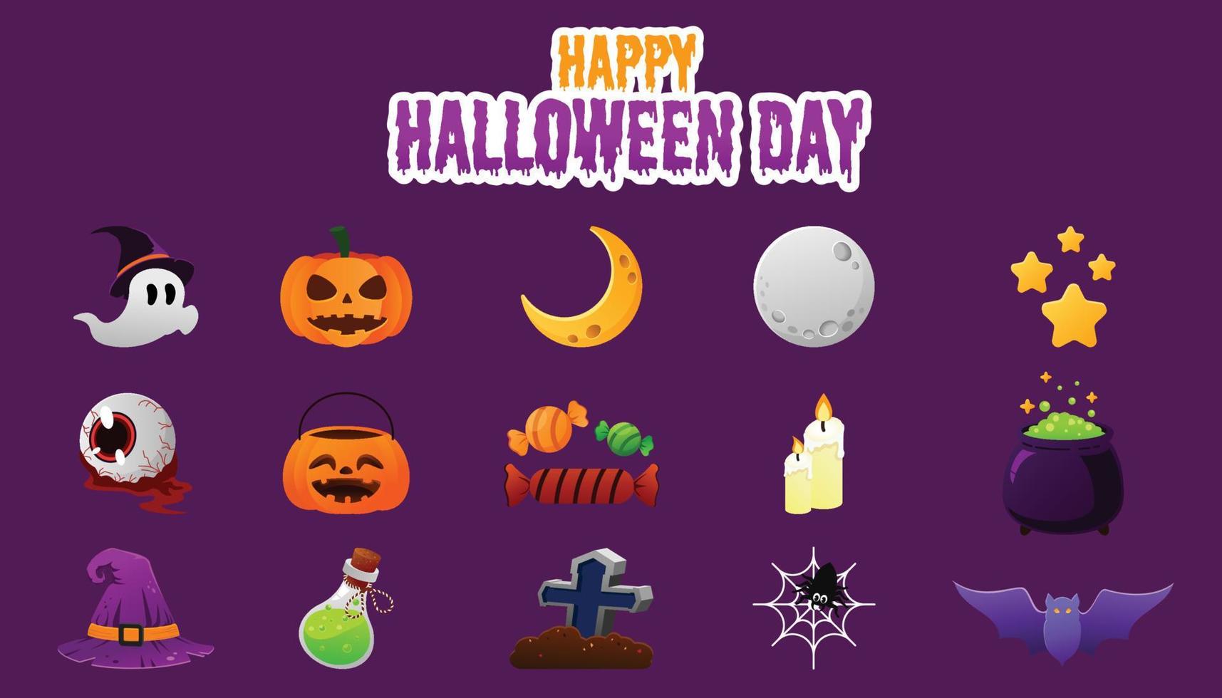 conjunto de iconos de diseño plano feliz halloween vector