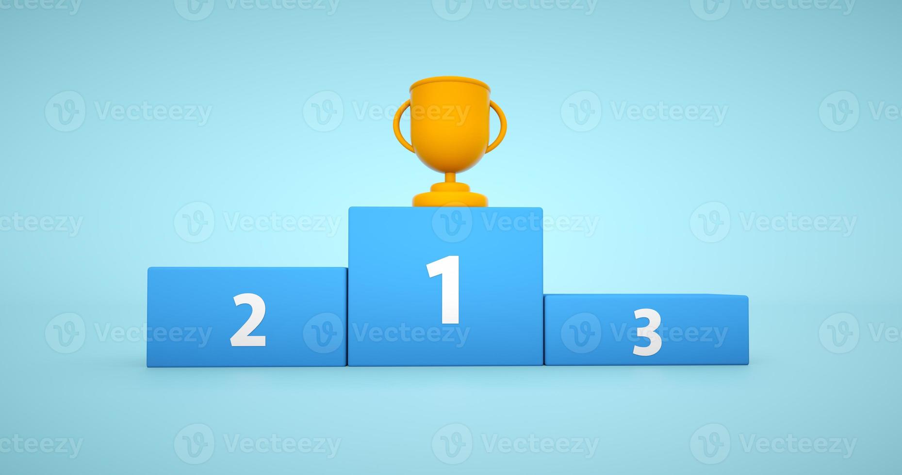 Winner podium on blue background with number place. Studio platform. Exhibition and presentation stage. photo