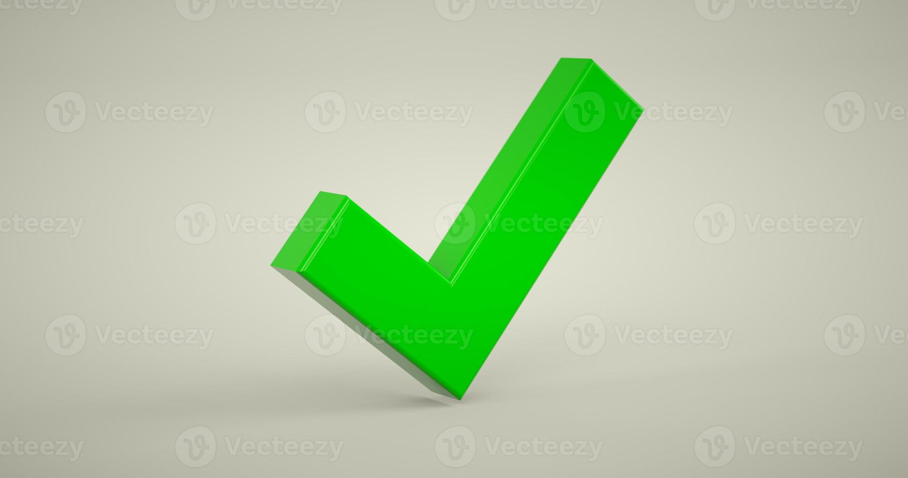 3d green checkmark or tick over white background with realistic shadow. 3D rendering. photo