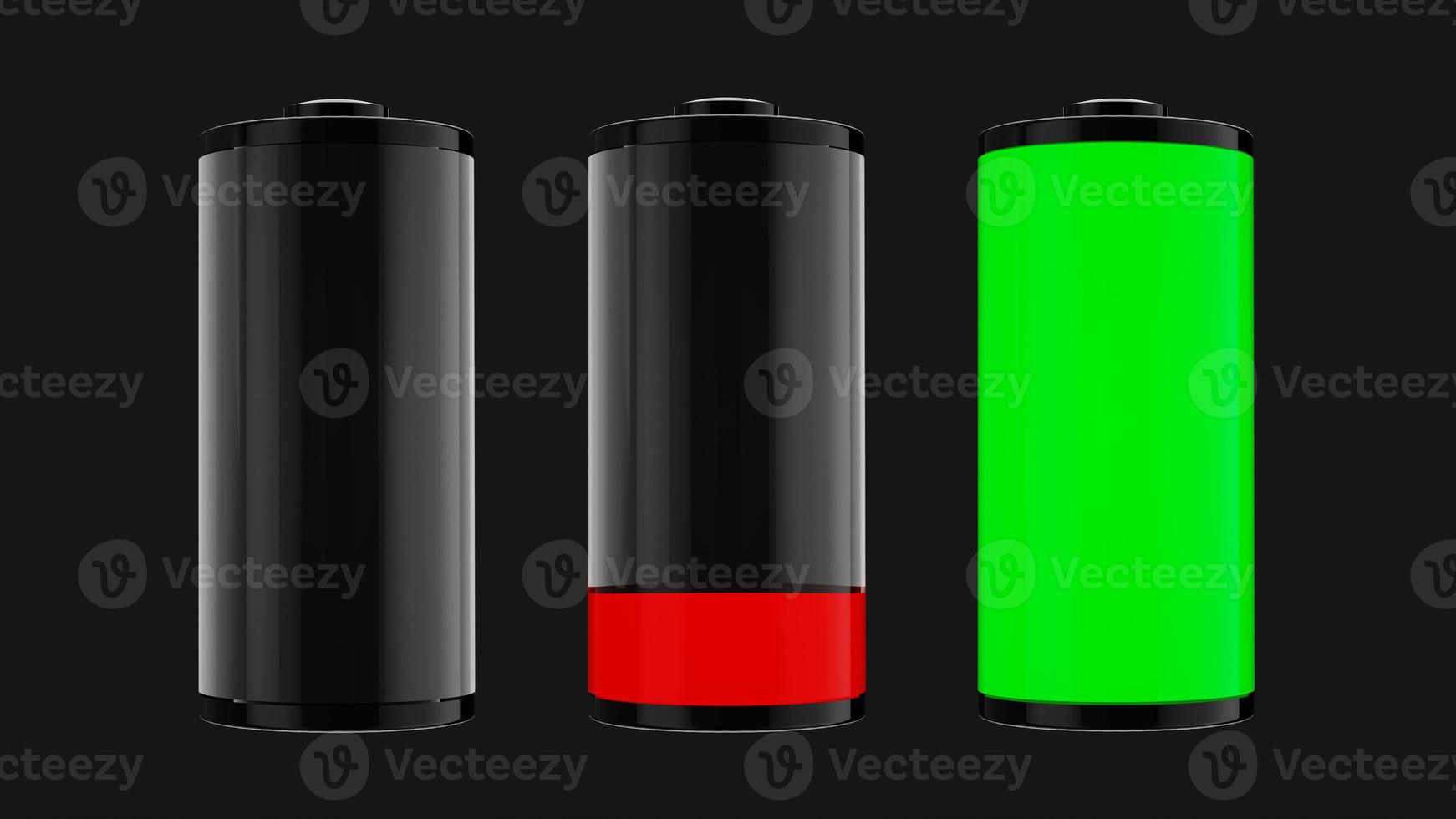 Charge icon on black background, battery is low. Charging progress. 3D Render. photo