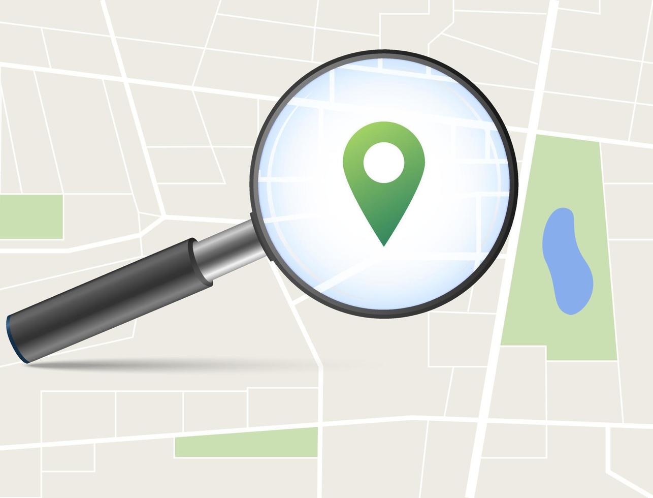Magnifying glass used in finding places on the map vector
