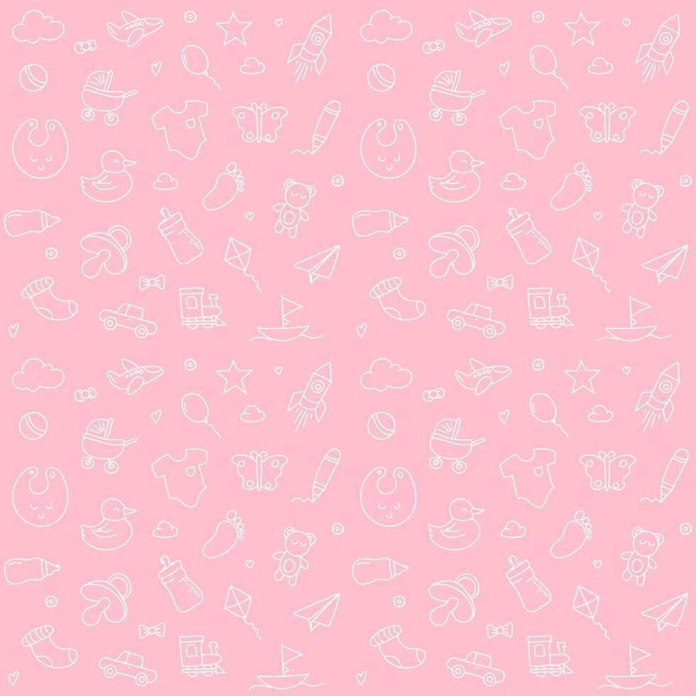 pink baby girl toys cute seamless pattern background vector