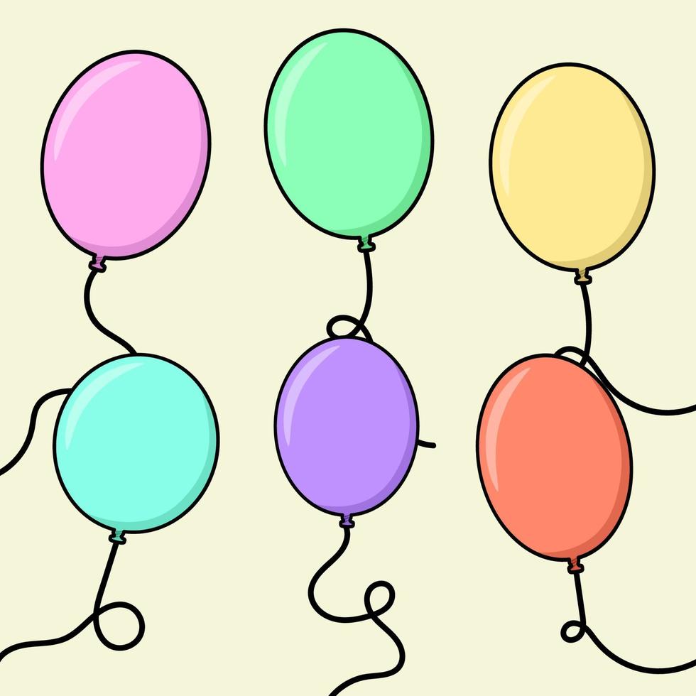 soft pastel color of flying floating balloons set flat simple illustration vector