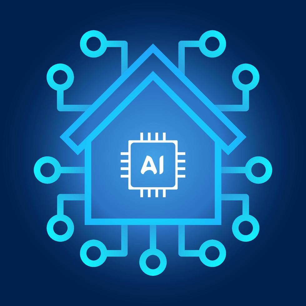 artificial intelligence illustration of smart home with house icon and futuristic technology style concept vector