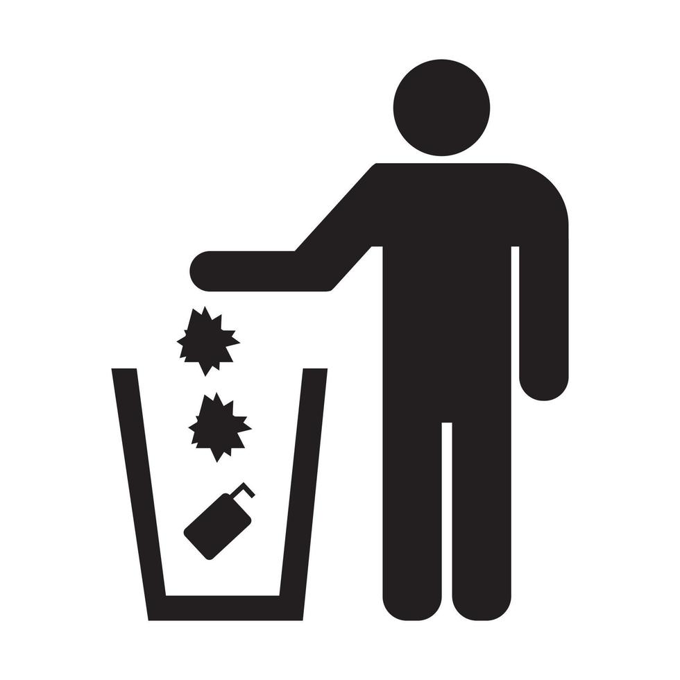 icono plano tirar basura en su lugar, mantenerla limpia. vector