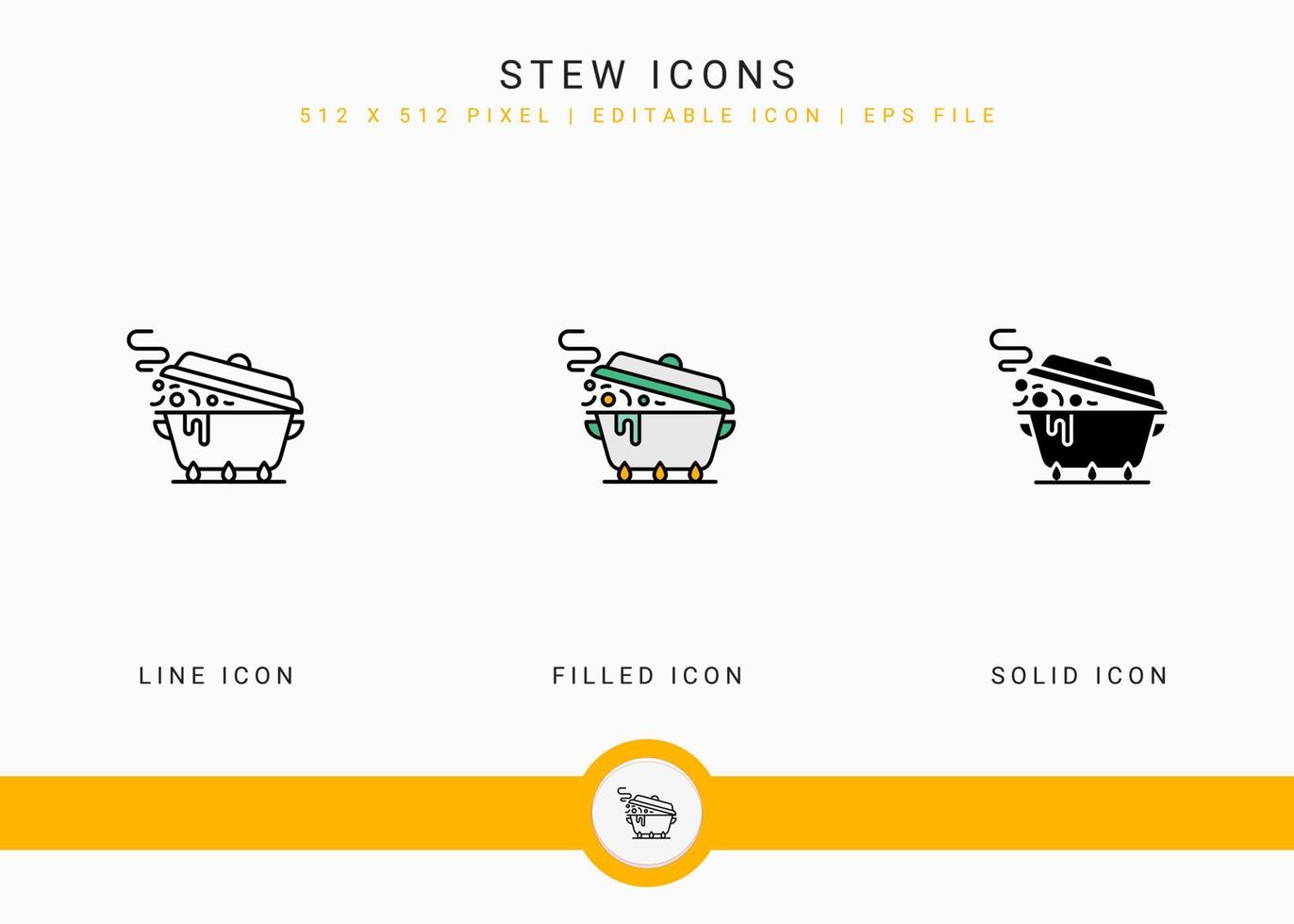 los iconos de estofado establecen una ilustración vectorial con un estilo de línea de icono sólido. concepto de utensilios de cocina. icono de trazo editable en un fondo aislado para diseño web, interfaz de usuario y aplicación móvil vector