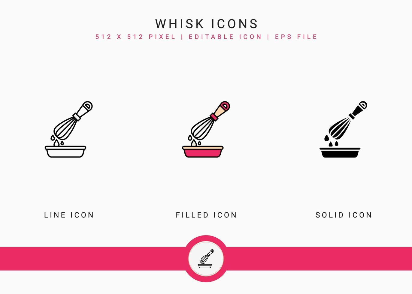 Whisk icons set vector illustration with solid icon line style. Kitchen utensils concept. Editable stroke icon on isolated background for web design, user interface, and mobile application
