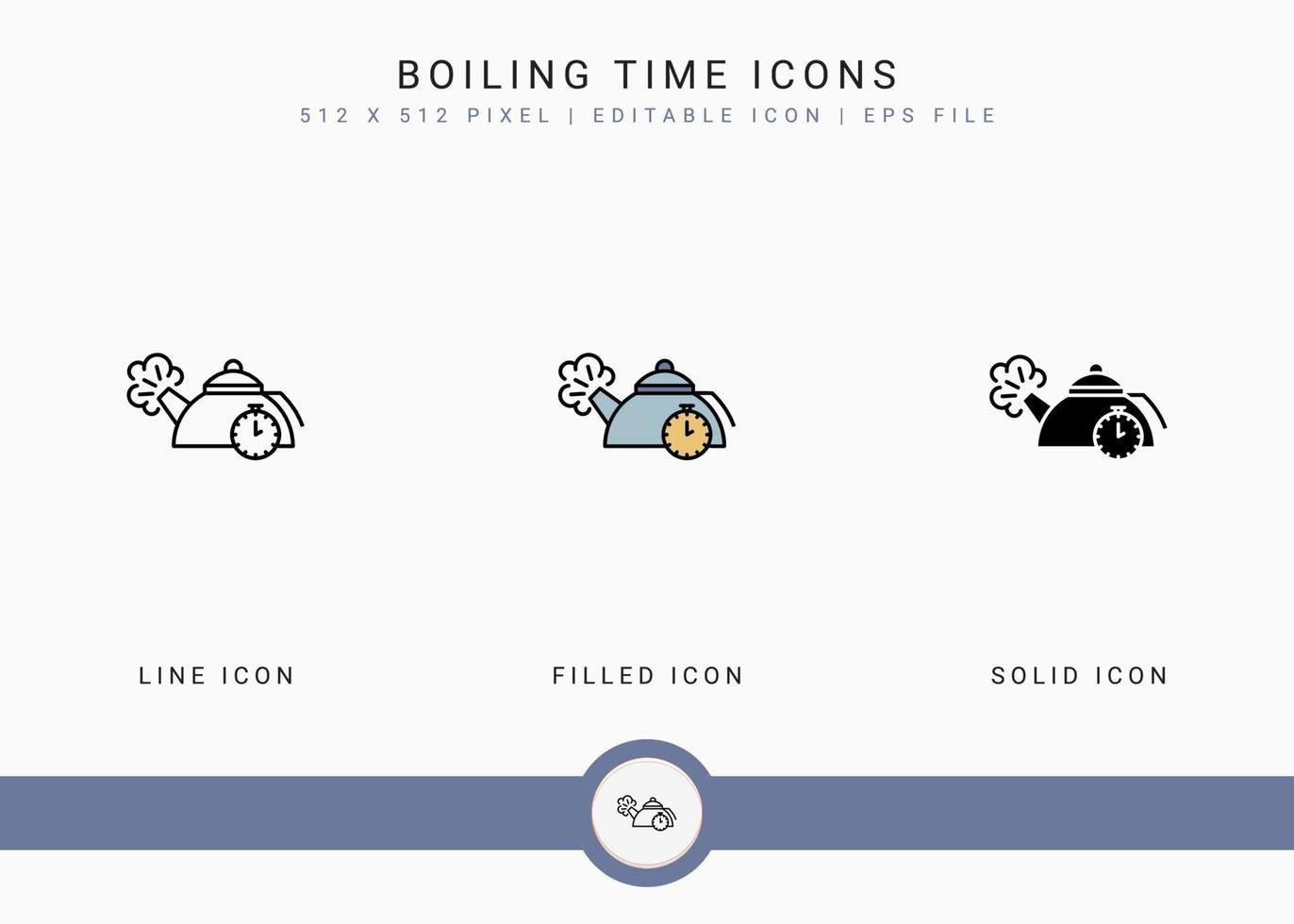 los iconos de tiempo de ebullición establecen una ilustración vectorial con un estilo de línea de icono sólido. concepto de utensilios de cocina. icono de trazo editable en un fondo aislado para diseño web, interfaz de usuario y aplicación móvil vector