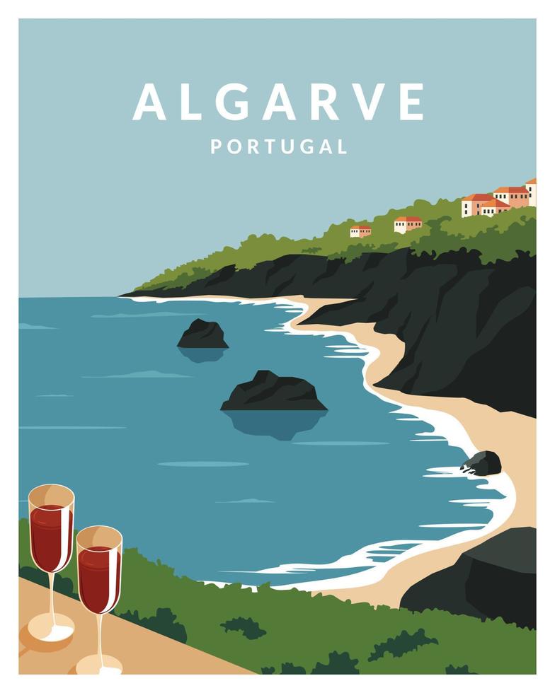 paisaje vectorial del algarve portugal. ilustración vectorial con estilo minimalista para afiches, postales, impresiones artísticas. vector