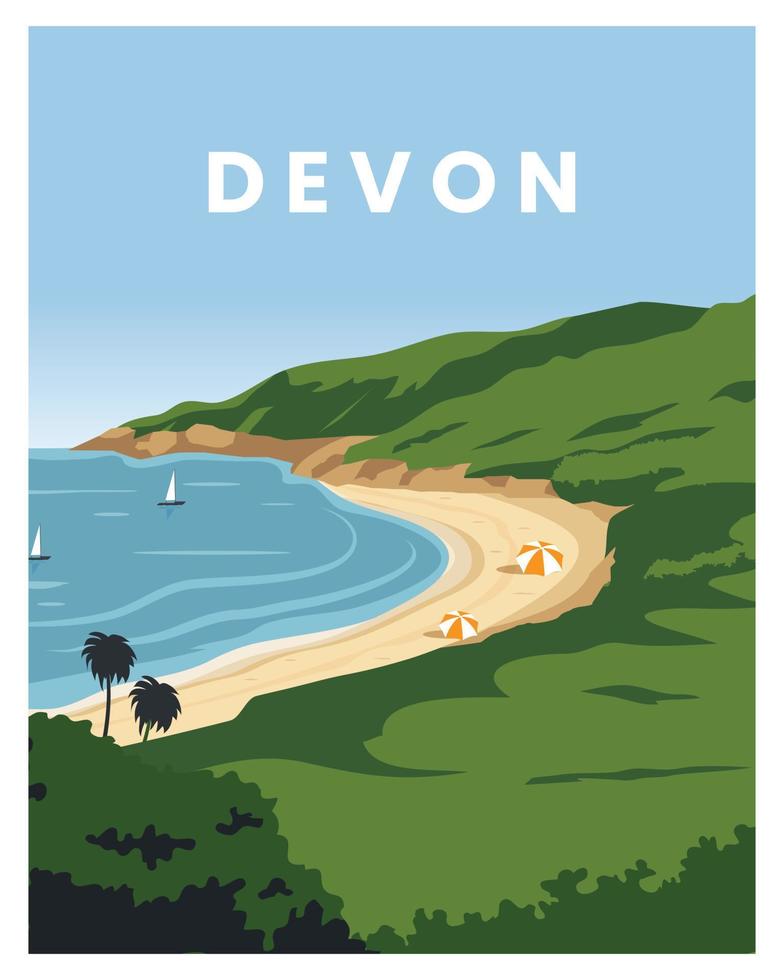 ilustración de vector de cartel de viaje de devon inglaterra con estilo minimalista.