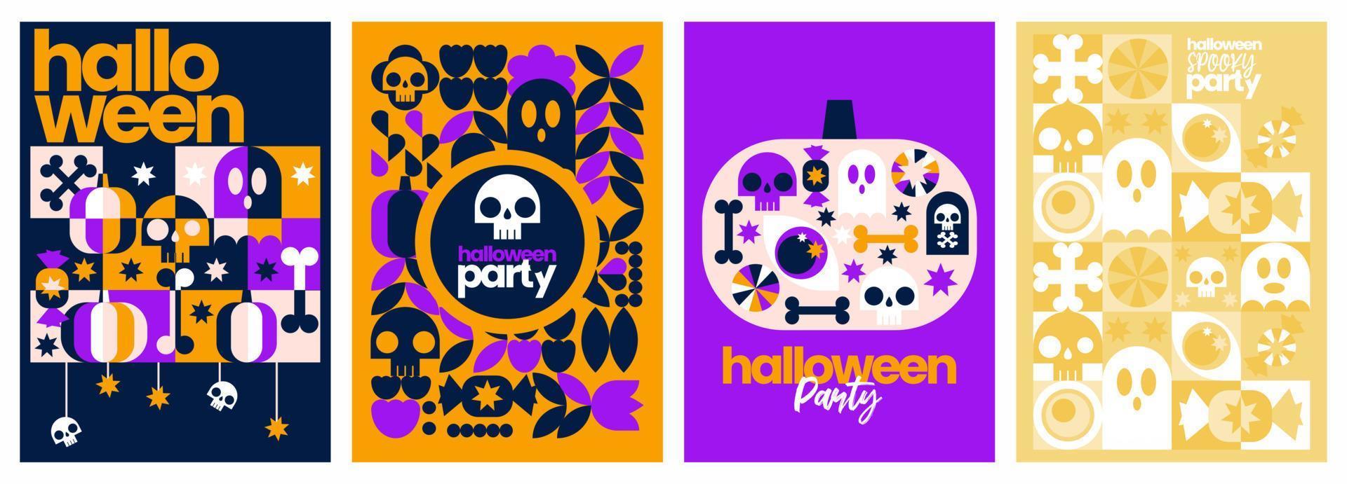 colección geométrica de fiesta de Halloween con fantasmas, calabazas, objetos de elementos vectoriales aislados de dulces vector