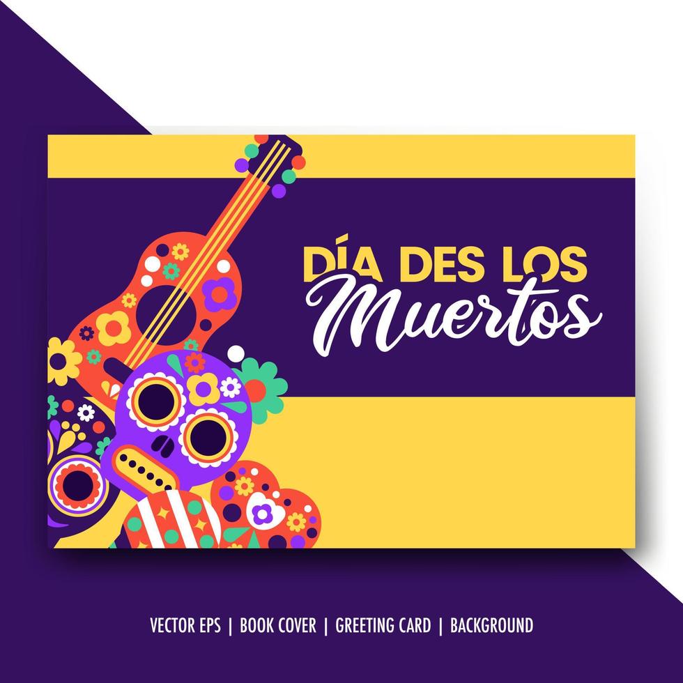 Dia des los muertos vector background with flower, skull, sombrero isolated objects