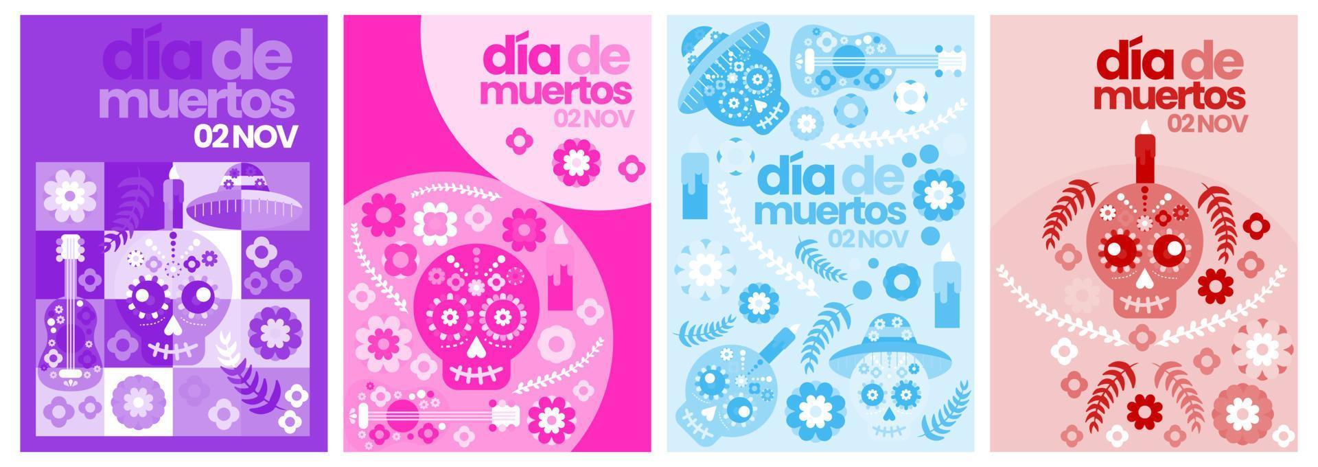 Dia des los muertos collection vector set, with sombrero, flower, skull, bone isolated transparent objects