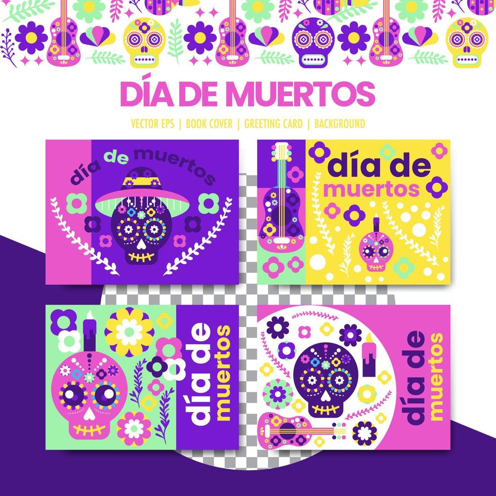 Dia des los muertos collection vector set geometric poster, background, invitation card