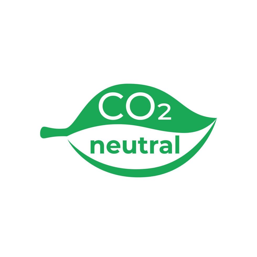 CO2 neutral sign on leaf plant, carbon emission free. Circle symbol with inscription. Eco friendly industrial production. Net zero carbon, no air atmosphere pollution. Vector