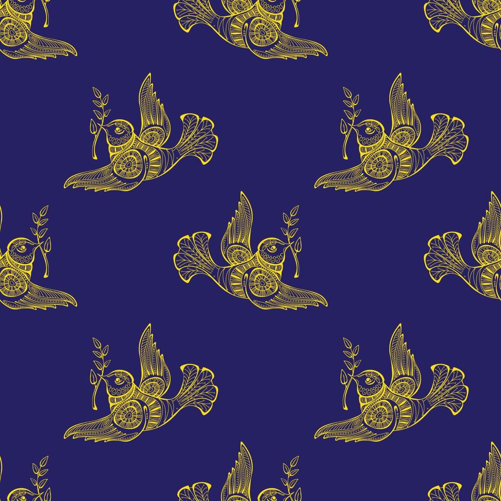 Dove of peace with olive branch. Seamless pattern. Vector illustration.