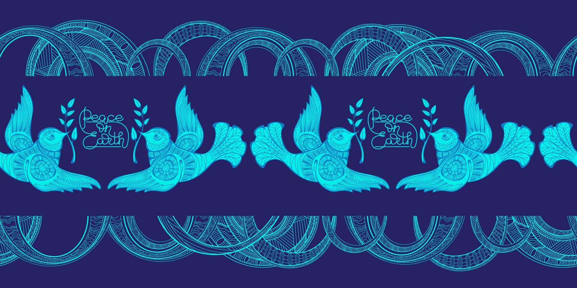 Dove of peace with olive branch. Seamless pattern. Vector illustration.