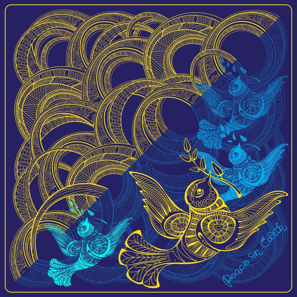 Dove of peace with olive branch. Scarf pattern design. Vector. vector