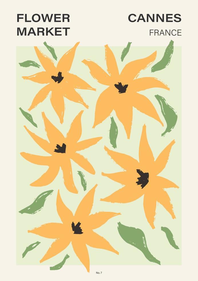 Flower market poster. Abstract floral illustration. Botanical wall art, vintage poster aesthetic. Vector illustration