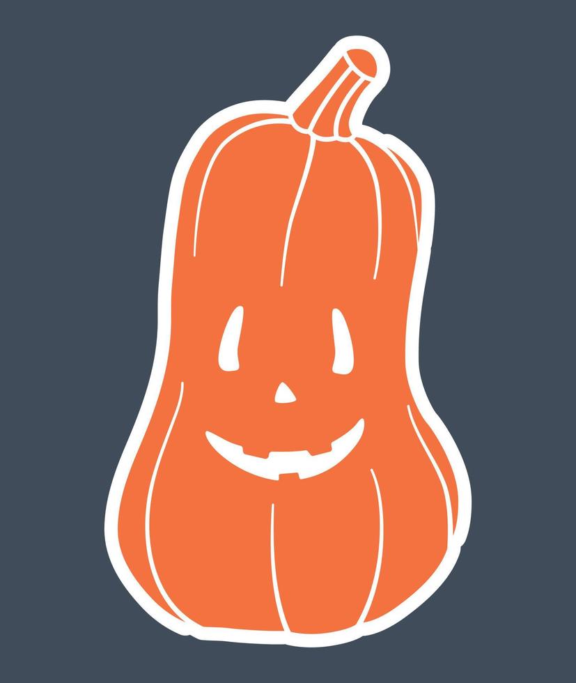 Pumpkin, main symbol of Halloween. Orange pumpkin with various funny faces. Template for your design. Hand drawn trendy Vector illustration. All elements are isolated.