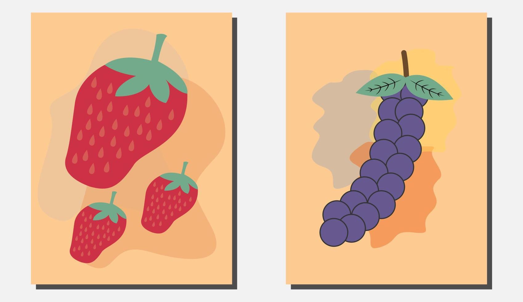 Arte abstracto de dibujo de frutas de uva y fresa para decoración de paredes vector