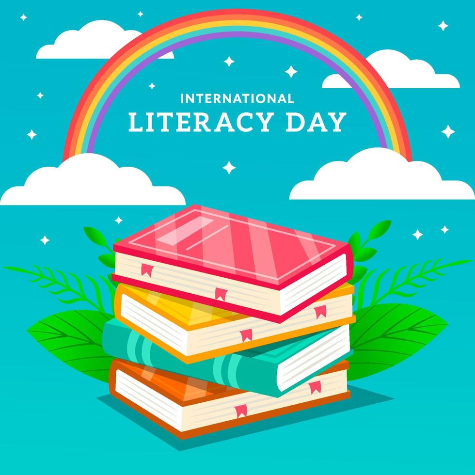 día internacional de la alfabetización con ilustración de libros vector