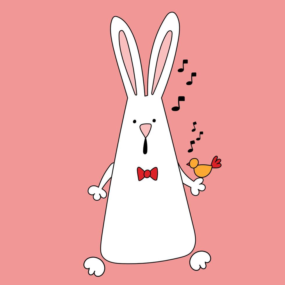 Rabbit symbol of 2023. Rabbit singing with a bird. Calendar template. vector