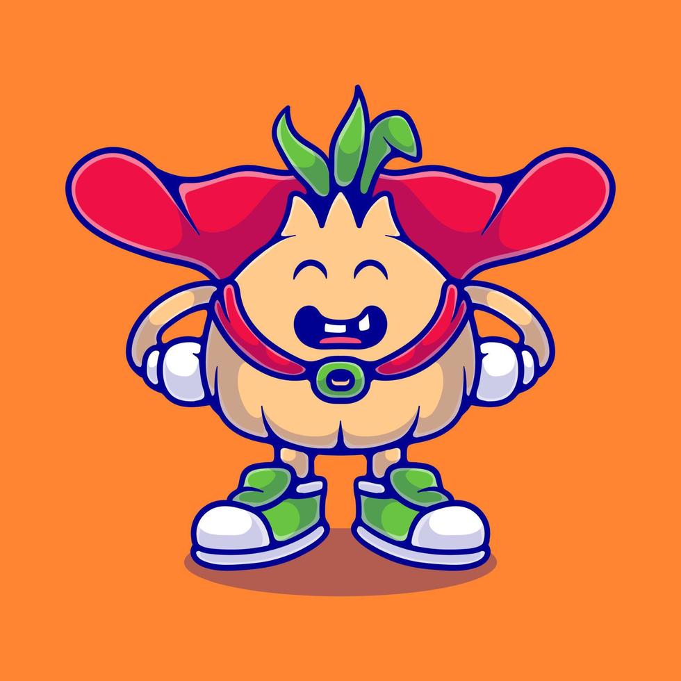 cute onion superhero illustration suitable for mascot sticker and t-shirt design vector