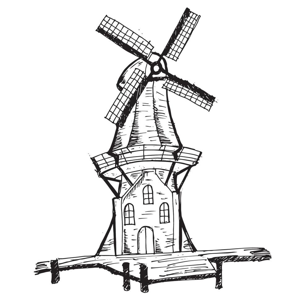 windmill building drawing vector design