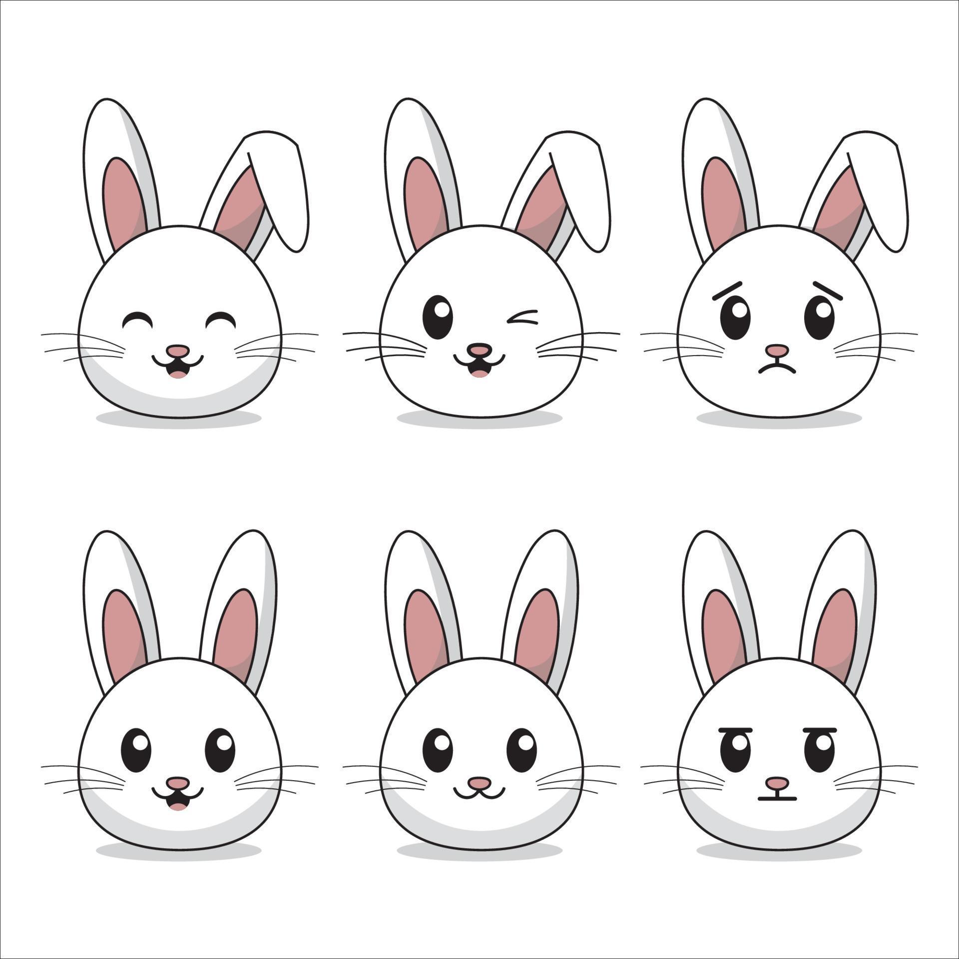 Set of rabbits with different expressions 10486220 Vector Art at Vecteezy
