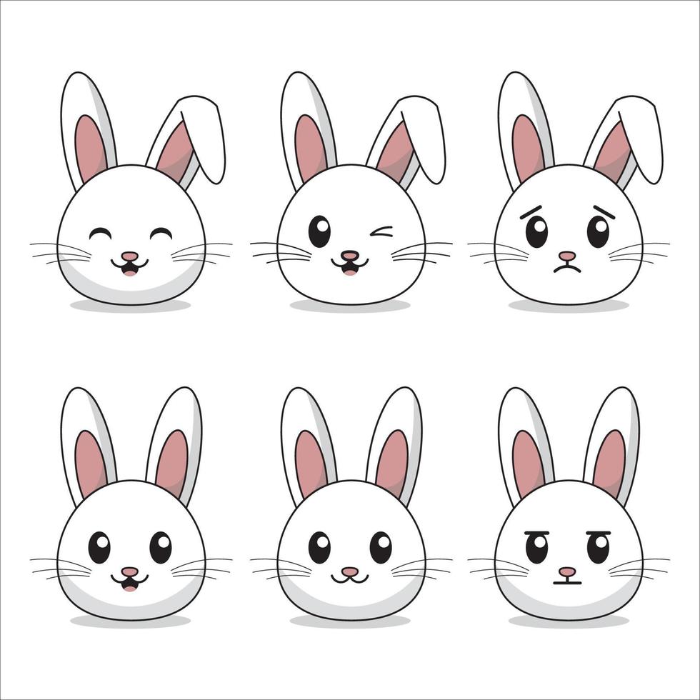 Set of rabbits with different expressions vector