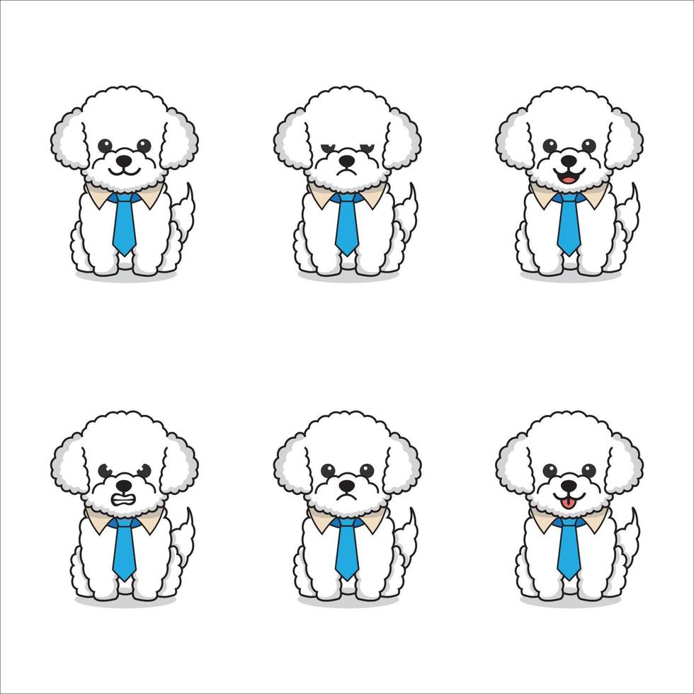 Set of poodle dogs with blue tie vector