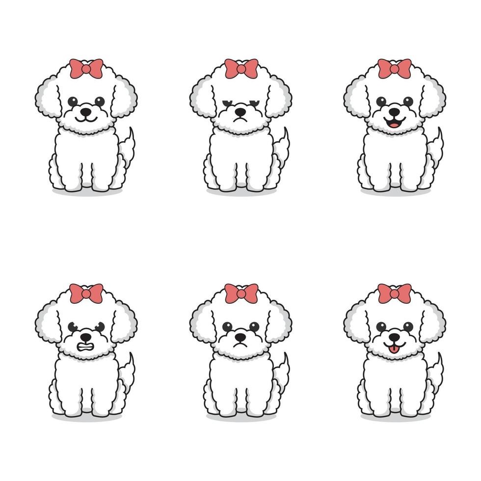 Set of poodle dogs with pink bow vector