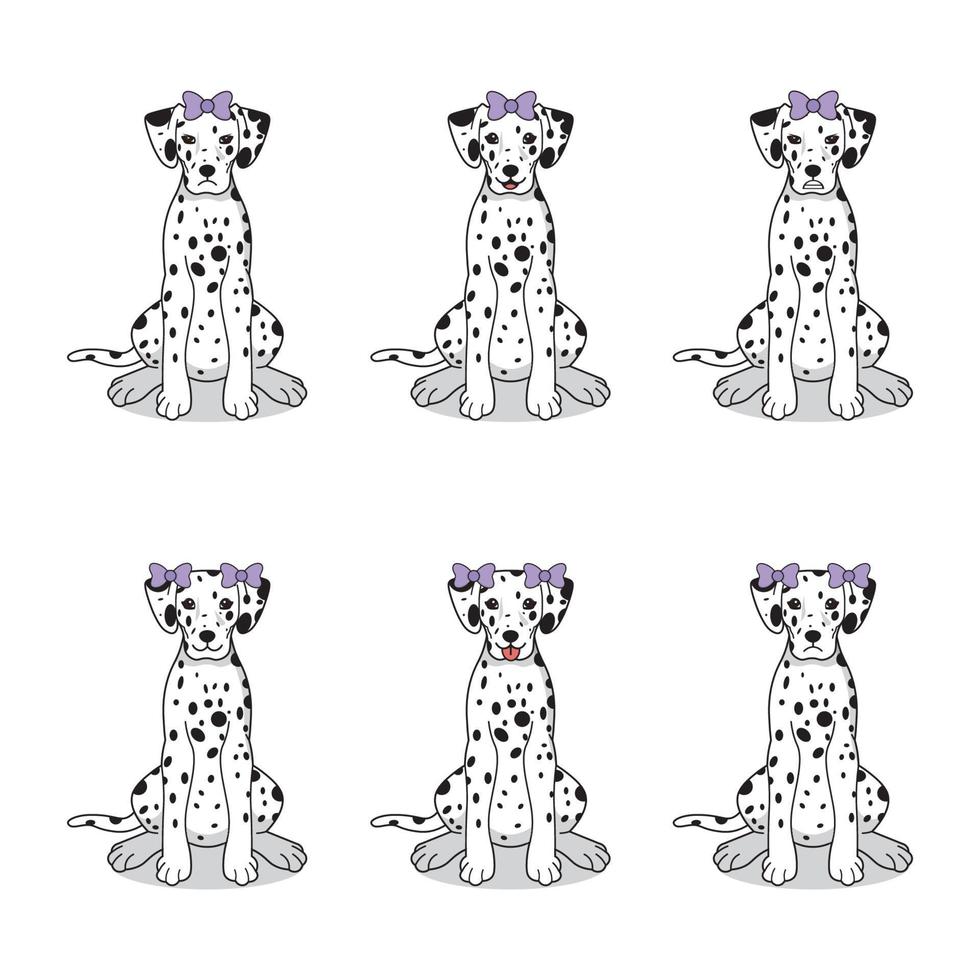Set of dalmatian dogs with purple bow vector