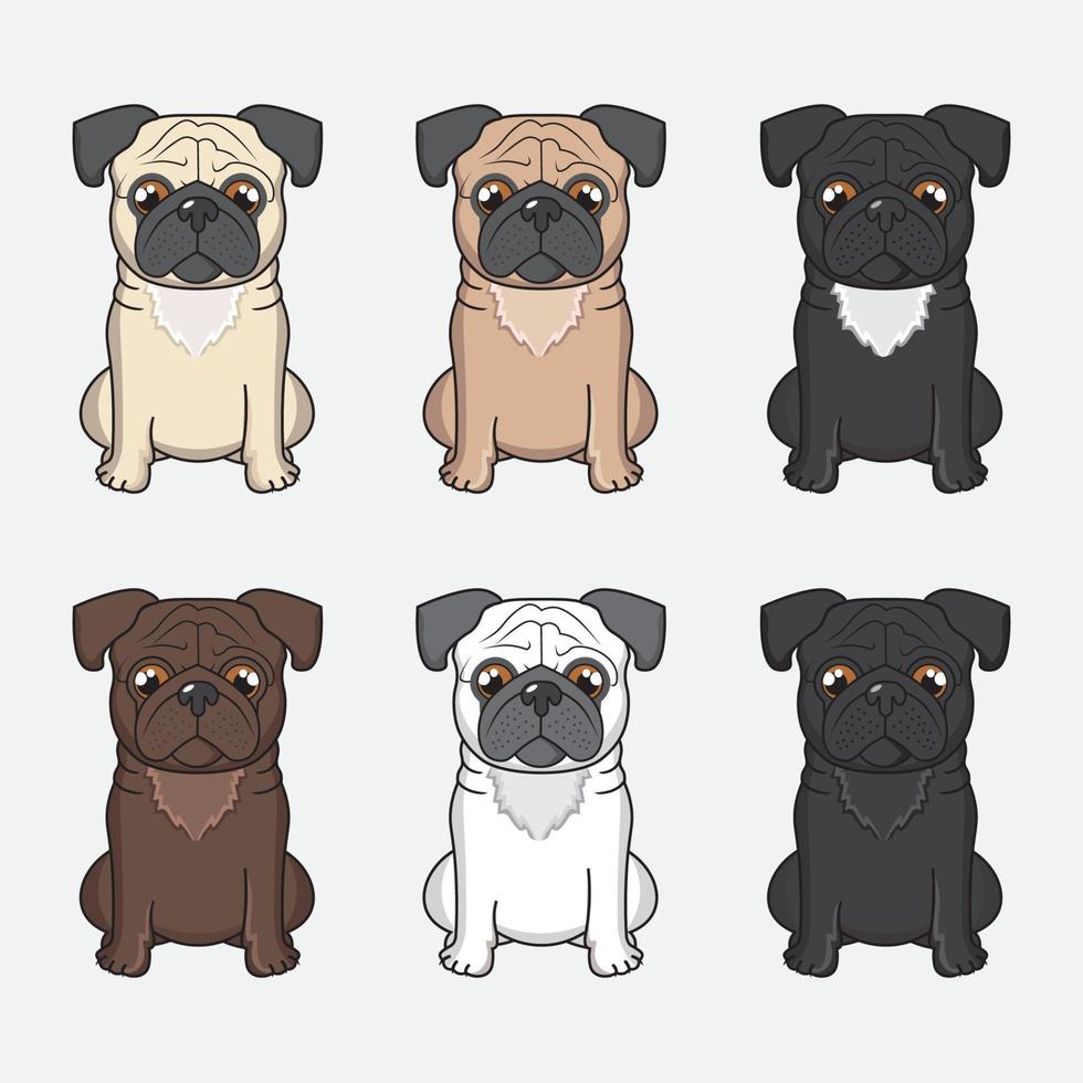 conjunto de perros pug en diferentes colores vector