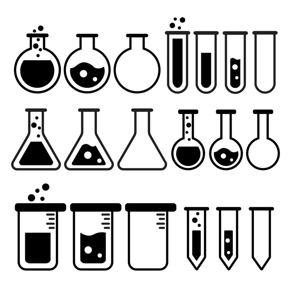 Black and white test tubes icon set vector