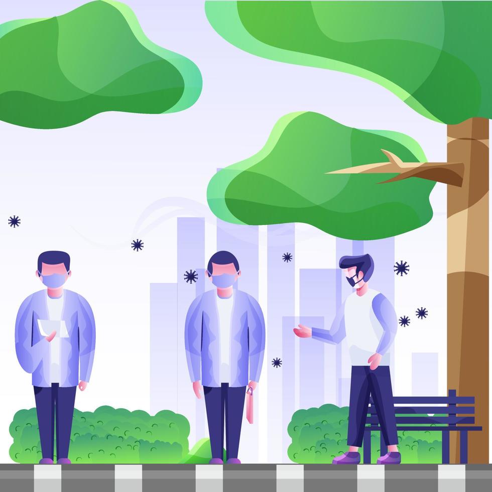 New normal life with people wearing masks in the public park vector