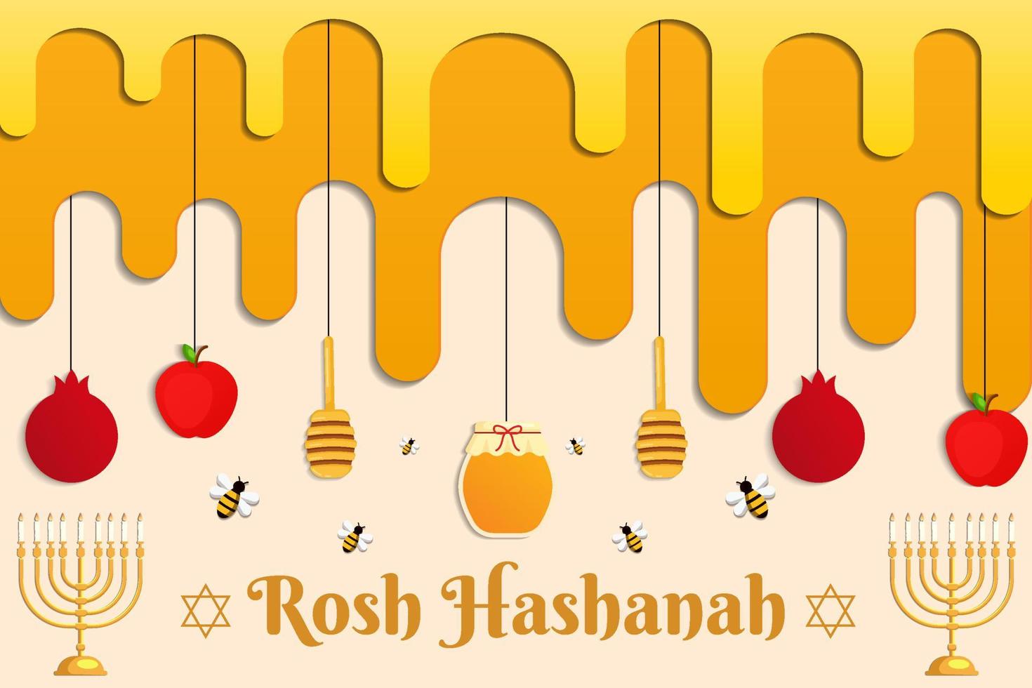 rosh hashanah background illustration in paper cut art style vector