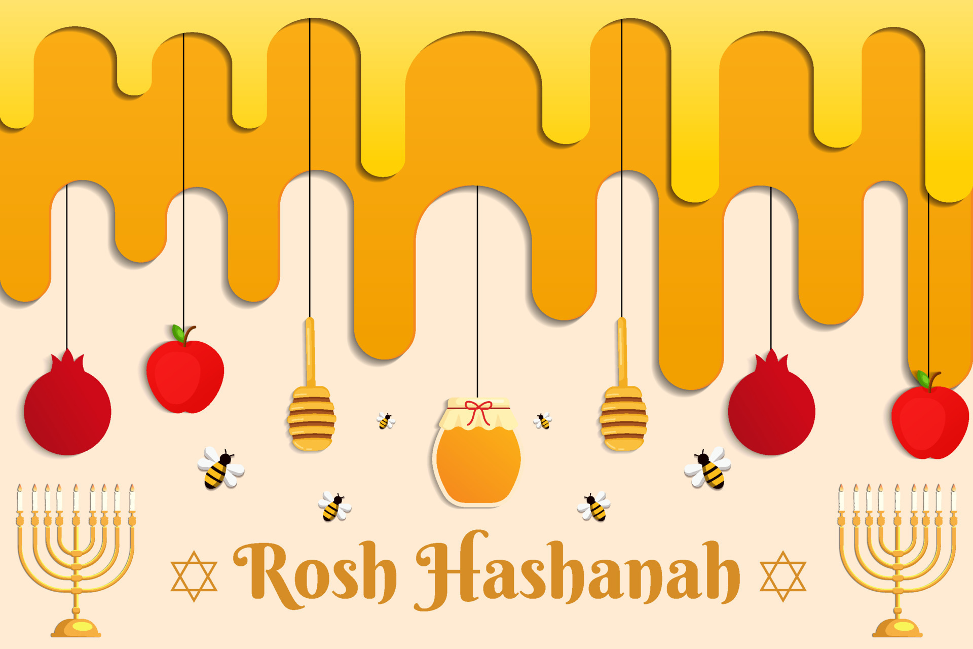 ilustración de fondo de rosh hashaná en estilo de arte de corte de